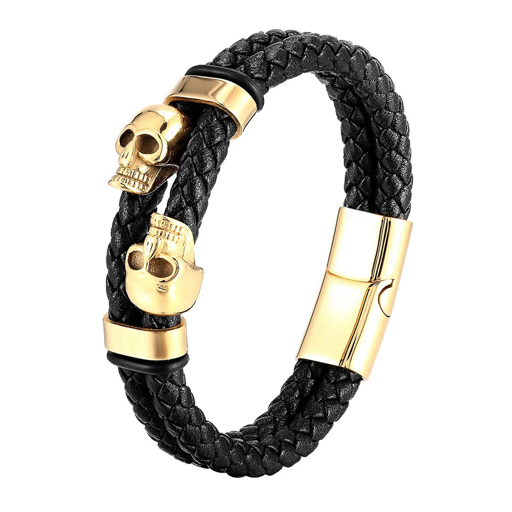 Multi-layer Bracelet Punk Stainless Steel Charm Magnetic Black Men's Leather Bracelets Braided Bangles Jewelry Homme Accessories