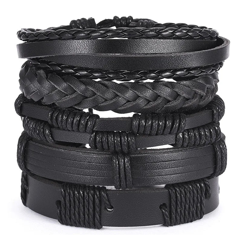 Fashion Viking Punk Bracelet For Men Hand Bracelets Multi-Layer Woven Skull Head Star Accessories Jewelry Leather Set Gifts
