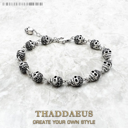 Skull Pave Link Chain Bracelet For Women Men Pure 925 Sterling Silver Punk Jewelry Party Gifts
