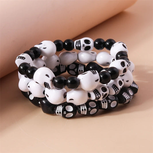 Fashion Skull Head Beads Bracelets for Women Adjustable Elastic Bracelet Girls Party Holiday Jewelry Decoration