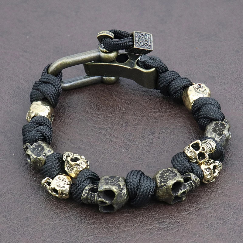 Retro Men's Skull Handmade Bracelet Gothic Skeleton Adjustable Woven Bangle Punk Motorcycle Amulet Jewelry Accessories Wholesale