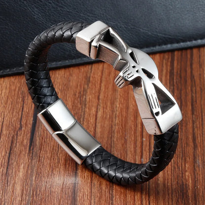 New Skull Stainless Steel Bracelets Genuine Leather Bangles Woven Men's Accessories Fine Gifts Accessories Wholesale Jewelry