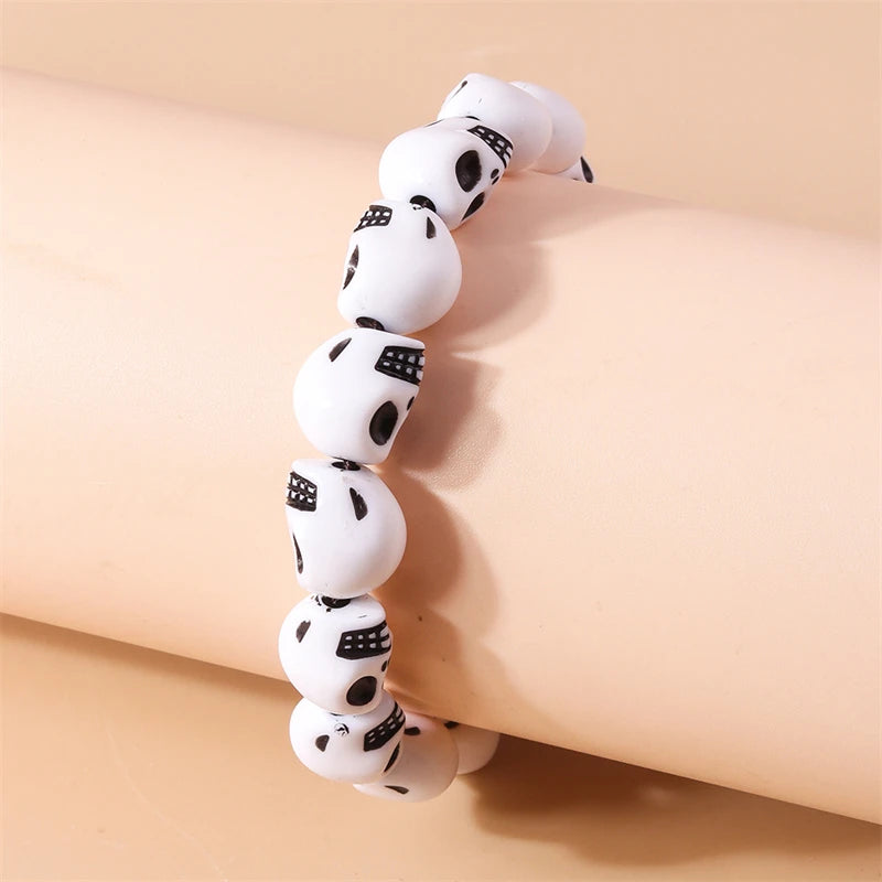 Fashion Skull Head Beads Bracelets for Women Adjustable Elastic Bracelet Girls Party Holiday Jewelry Decoration