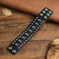 2024  Jewelry Handmade Weave Genuine Leather Bracelet Men Vintage Cuff Wide Leather Skull Bracelet Pulsera Hombre