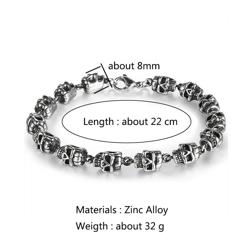 Cool Rock Style Steampunk Skull Bracelet for Men Women Alloy Skeleton Beaded Bracelet Hiphop Tibetan Prayer Beaded Bracelet New