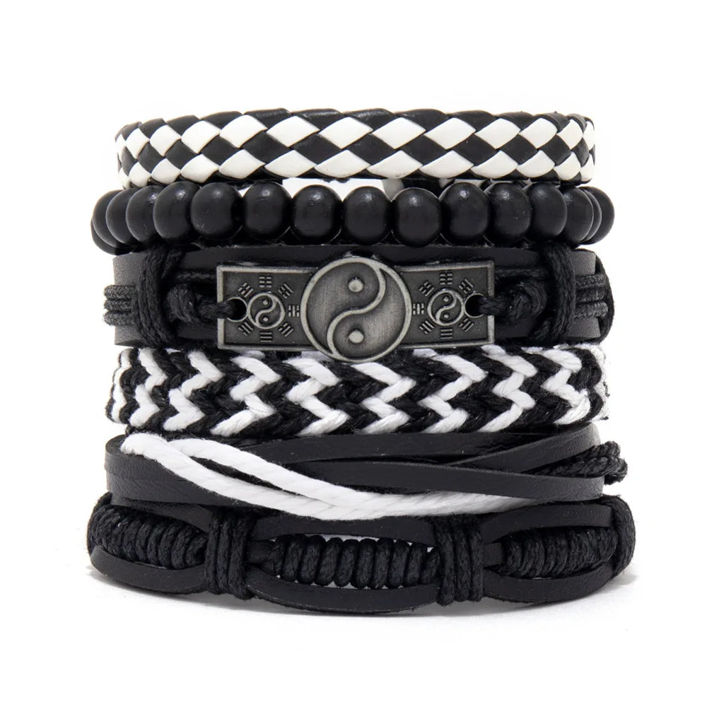 Fashion Viking Punk Bracelet For Men Hand Bracelets Multi-Layer Woven Skull Head Star Accessories Jewelry Leather Set Gifts