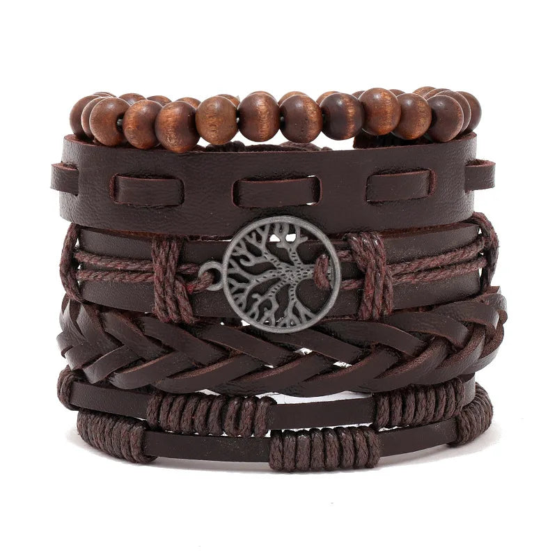Fashion Viking Punk Bracelet For Men Hand Bracelets Multi-Layer Woven Skull Head Star Accessories Jewelry Leather Set Gifts