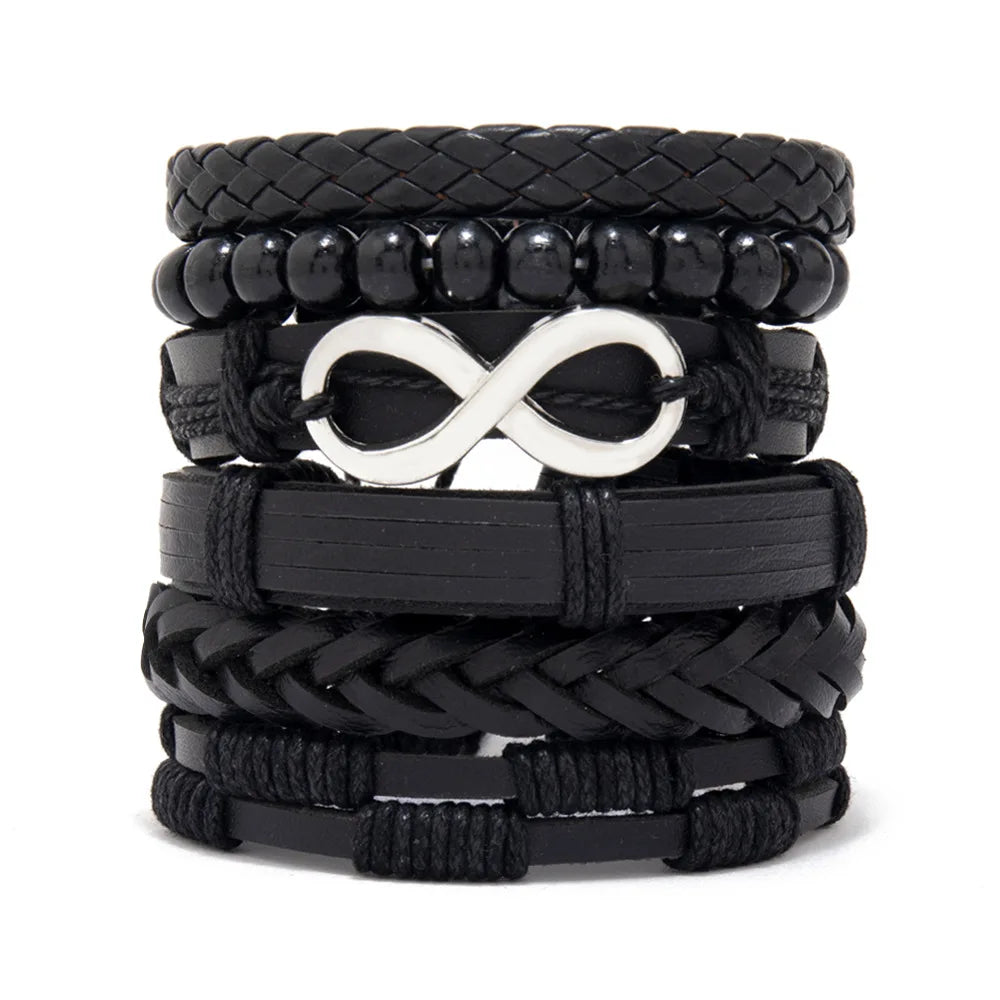 Fashion Viking Punk Bracelet For Men Hand Bracelets Multi-Layer Woven Skull Head Star Accessories Jewelry Leather Set Gifts