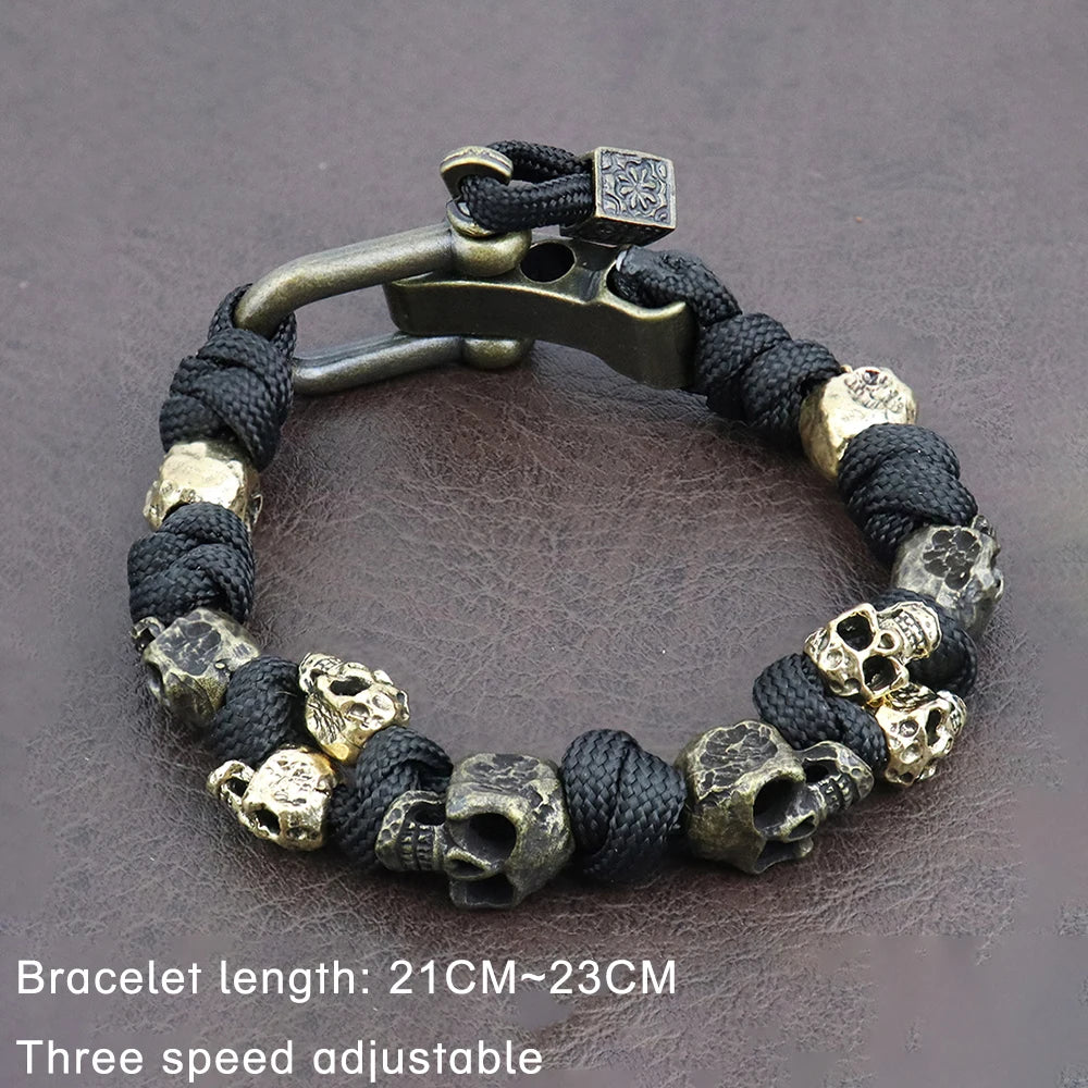 Retro Men's Skull Handmade Bracelet Gothic Skeleton Adjustable Woven Bangle Punk Motorcycle Amulet Jewelry Accessories Wholesale