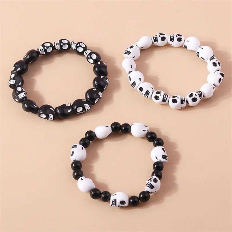 Fashion Skull Head Beads Bracelets for Women Adjustable Elastic Bracelet Girls Party Holiday Jewelry Decoration