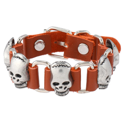 Punk rock metal skull accessories genuine leather bracelet for men women
