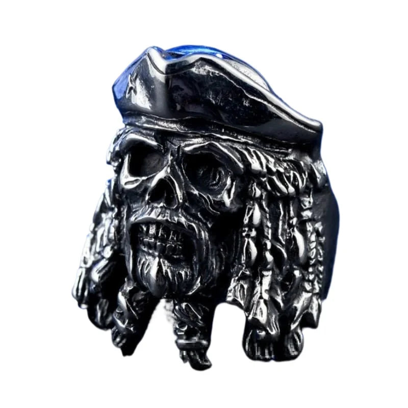 Retro Punk Gothic Pirate Captain Demon Skull Rings for Men Personality Scary and Funny Finger Jewelry Halloween Gifts