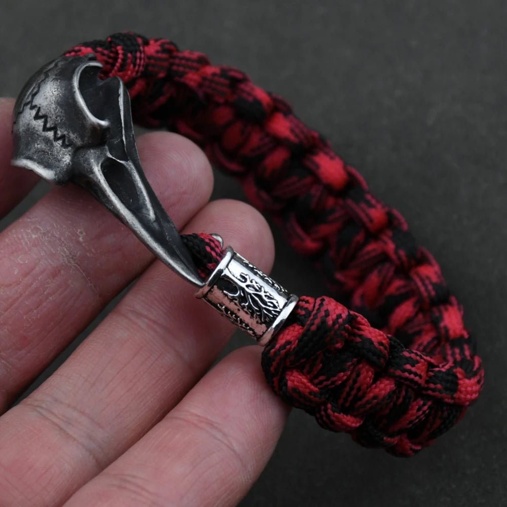 Wicca Skull Rune Bead Bracelet Odin Raven Stainless Steel Viking Bracelet Men Slavic Jewelry Vikings Accessories Vikingos Bangle