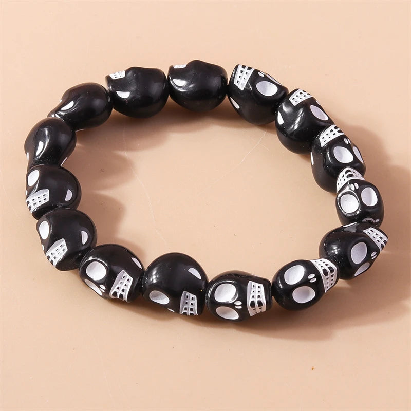 Fashion Skull Head Beads Bracelets for Women Adjustable Elastic Bracelet Girls Party Holiday Jewelry Decoration