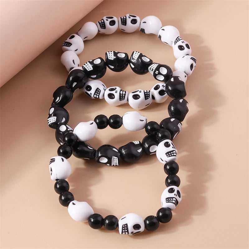 Fashion Skull Head Beads Bracelets for Women Adjustable Elastic Bracelet Girls Party Holiday Jewelry Decoration
