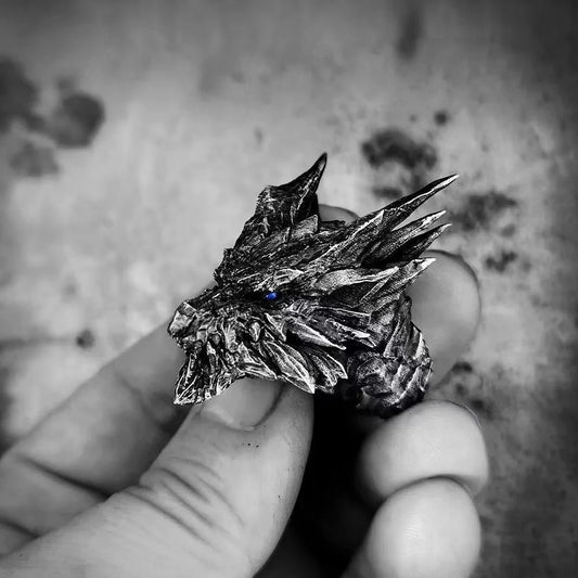 Kushala Daora Dragon of Steel Large Ring for Men Antique Gothic Open Ring Alloy Silver Plated Jewelry Cosplay Accessories Gift