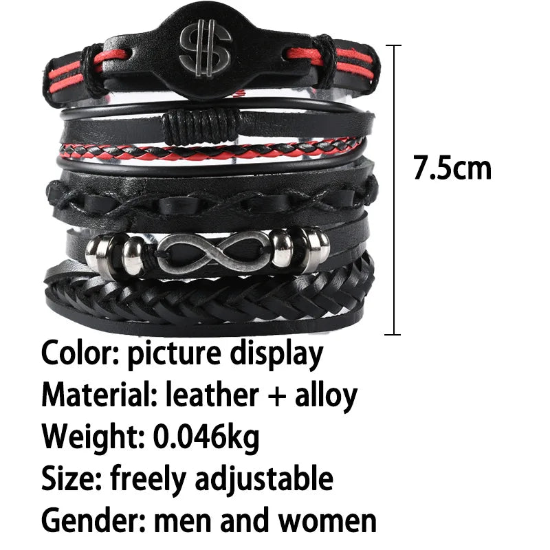 Fashion Viking Punk Bracelet For Men Hand Bracelets Multi-Layer Woven Skull Head Star Accessories Jewelry Leather Set Gifts