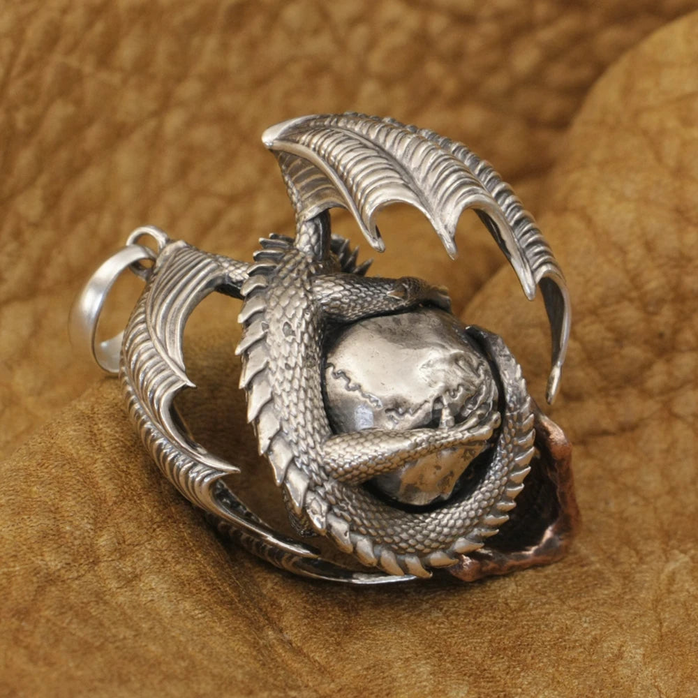 925 Sterling Silver Flying Dragon Punk Skull Pendant Details Biker Jewelry TA380
