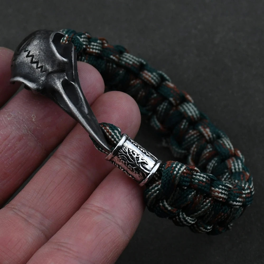 Wicca Skull Rune Bead Bracelet Odin Raven Stainless Steel Viking Bracelet Men Slavic Jewelry Vikings Accessories Vikingos Bangle
