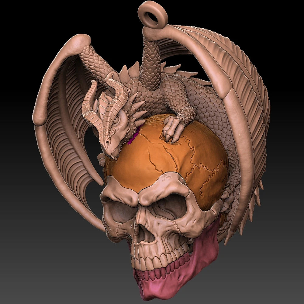 925 Sterling Silver Flying Dragon Punk Skull Pendant Details Biker Jewelry TA380