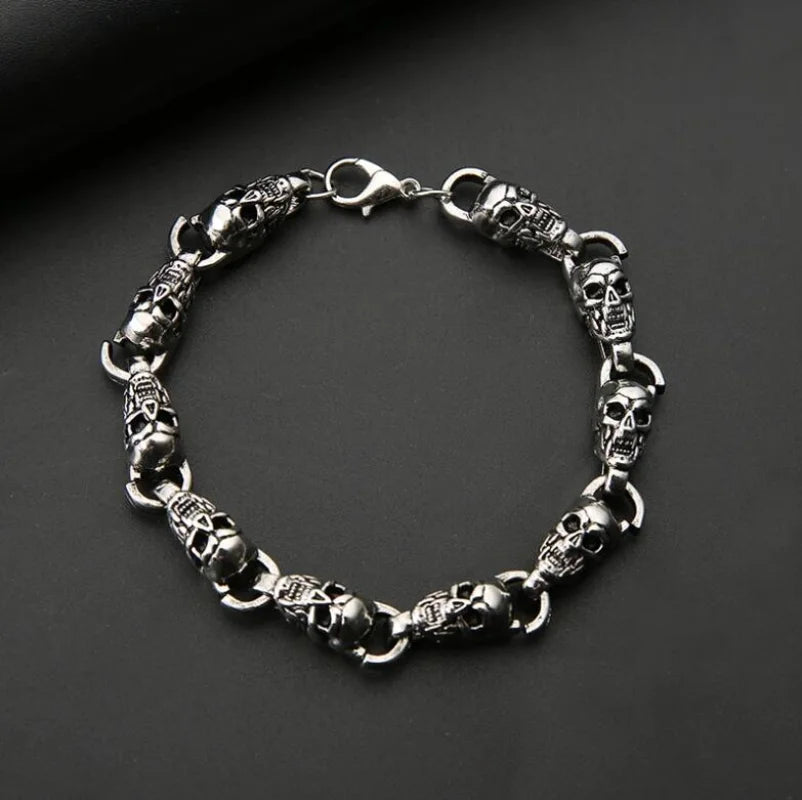 Vintage Fashion Stainless Steel Men's Skull Bracelet Punk Rock Biker Bracelet Men's Jewelry Gift