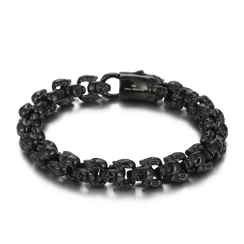 Punk Skull Bracelets Men Stainless Steel Shiny Matte Skull Charm Link Chain Brecelets Male Gothic Jewelry 2021