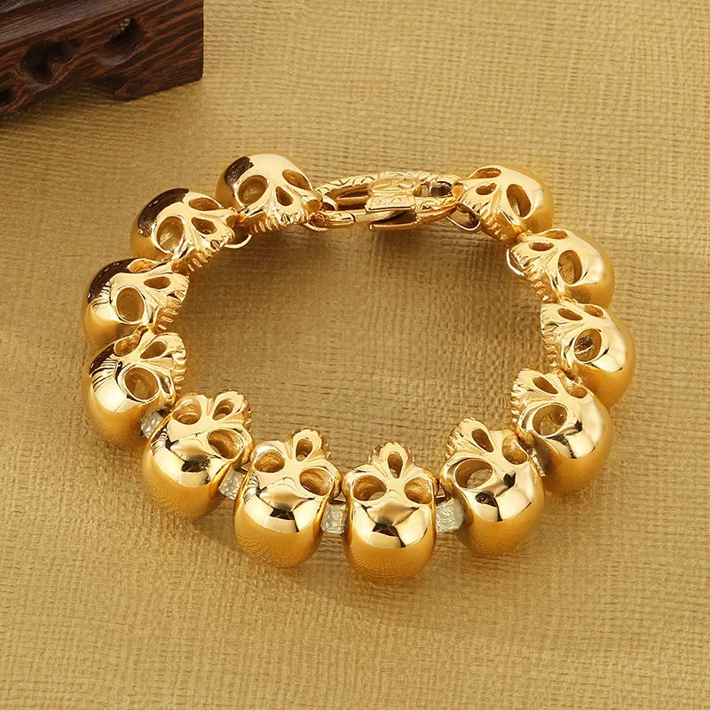 24mm Skull Charm Bracelet Men Stainless Steel 316L Punk Jewelry