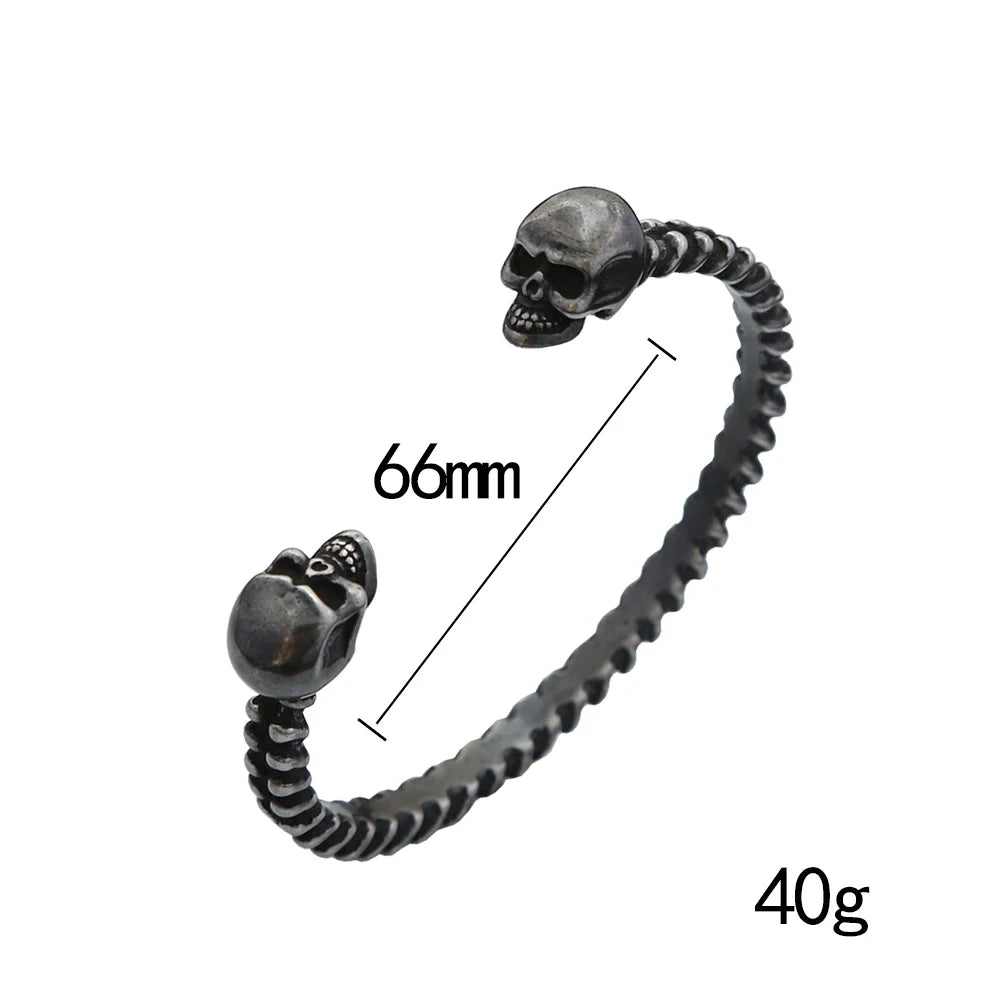 Stainless Steel Gothic Black Skull Bracelet for Men Vintage Adjustable Skeleton Bangle Never Fade Punk Rock Jewelry Dropshipping
