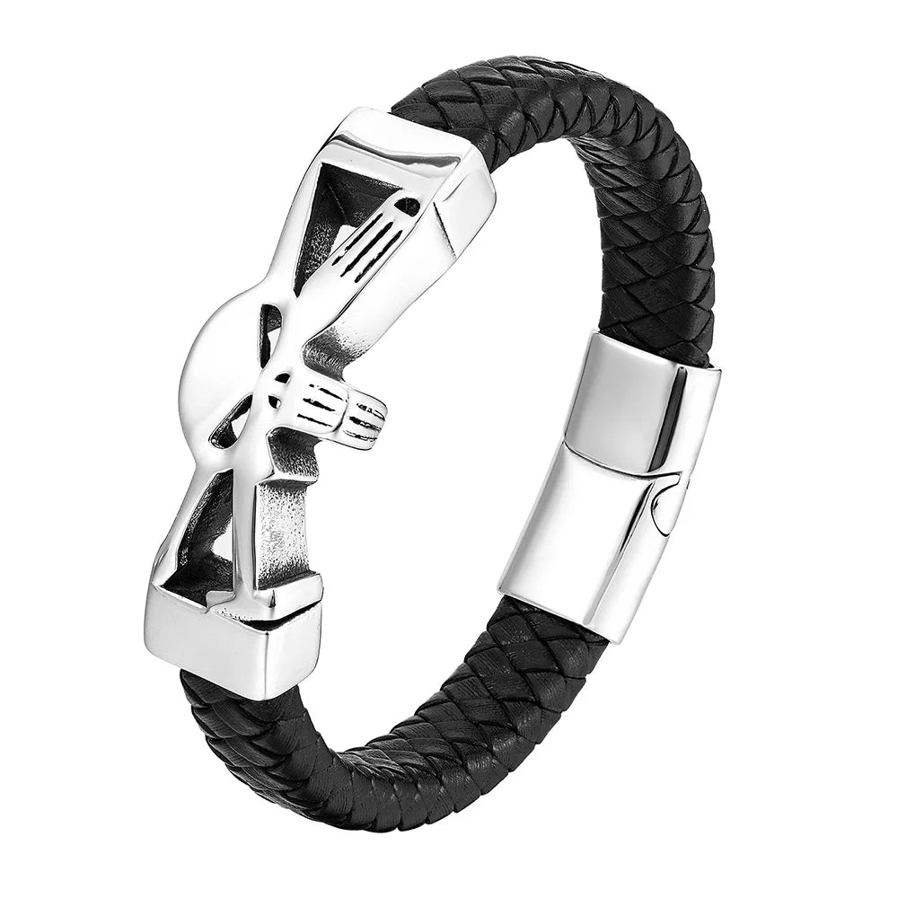 New Skull Stainless Steel Bracelets Genuine Leather Bangles Woven Men's Accessories Fine Gifts Accessories Wholesale Jewelry