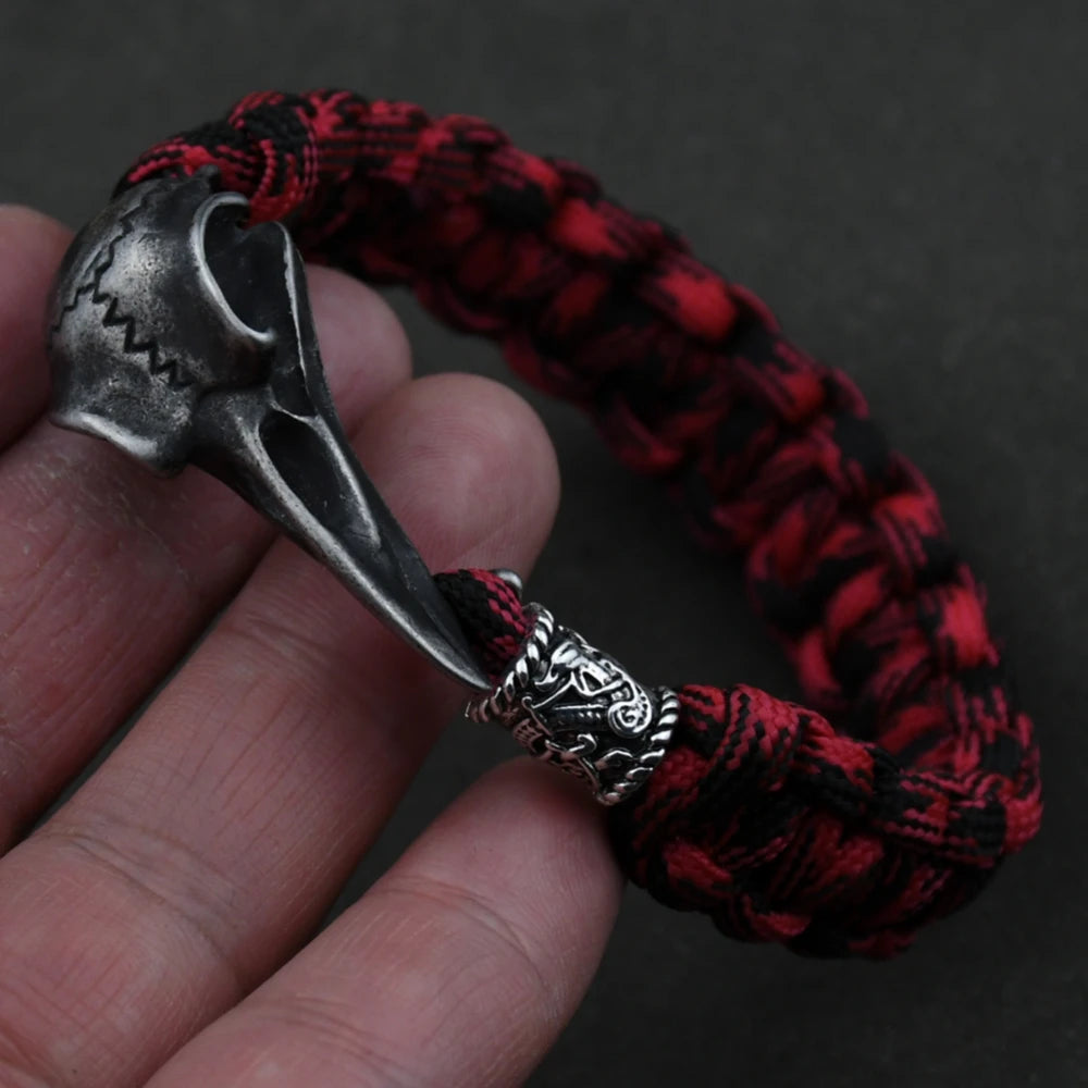 Wicca Skull Rune Bead Bracelet Odin Raven Stainless Steel Viking Bracelet Men Slavic Jewelry Vikings Accessories Vikingos Bangle