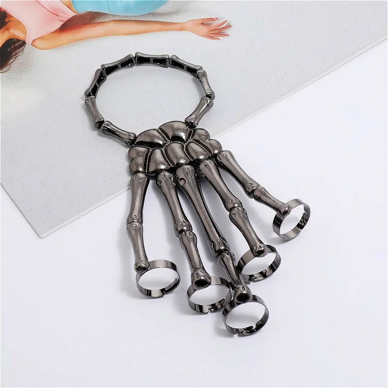Steam Punk Skull Skeleton Bracelet For Men Gothic Hand Elasticity Adjustable Couple Women Bracelet Bangles Jewelry