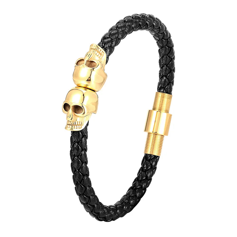 Multi-layer Bracelet Punk Stainless Steel Charm Magnetic Black Men's Leather Bracelets Braided Bangles Jewelry Homme Accessories