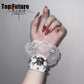 Harajuku Gothic Lolita Y2K subculture, dark punk, gothic, black and white wristband lace bracelet lace skull lace bracelet