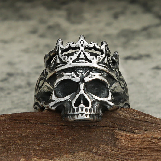 Gothic Vintage Stainless Steel Crown Skull Ring For Men Boys Punk Skull Rings Hip Hop Biker Mens Fashion Jewelry Gift Wholesale