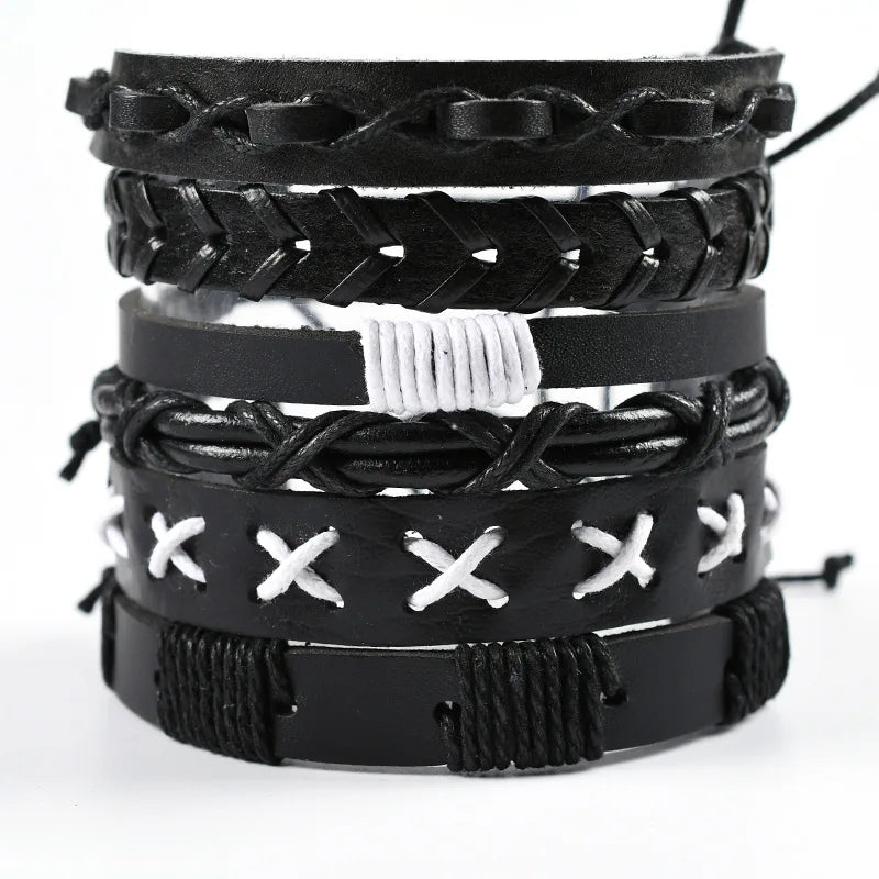 Fashion Viking Punk Bracelet For Men Hand Bracelets Multi-Layer Woven Skull Head Star Accessories Jewelry Leather Set Gifts