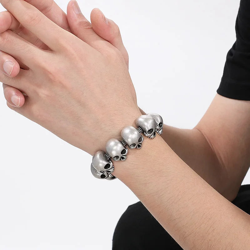 24mm Skull Charm Bracelet Men Stainless Steel 316L Punk Jewelry