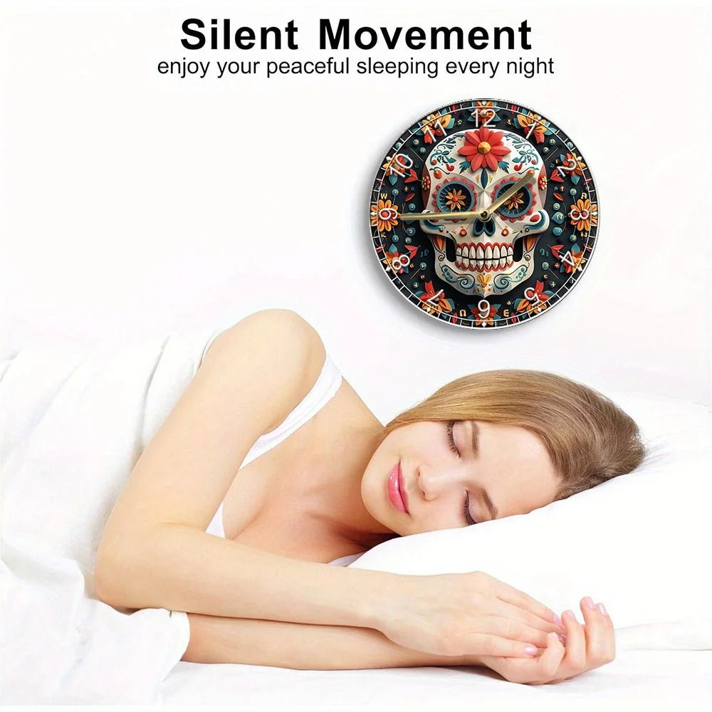 DIY Wall Clock Kit–2D High-Definition Printing–Día De Muertos Mexican Theme Includes Clock Movement for Creative Home Decor