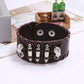 Skull Genuine Leather Wide Bracelet Punk Style Woven Cowhide Metal Skull+Bullet Bracelet Male Personalized Wristband Accessory