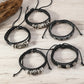 Fashion Viking Punk Bracelet For Men Hand Bracelets Multi-Layer Woven Skull Head Star Accessories Jewelry Leather Set Gifts