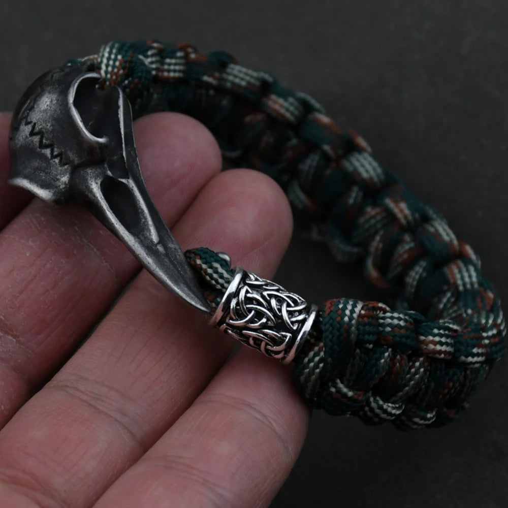 Wicca Skull Rune Bead Bracelet Odin Raven Stainless Steel Viking Bracelet Men Slavic Jewelry Vikings Accessories Vikingos Bangle