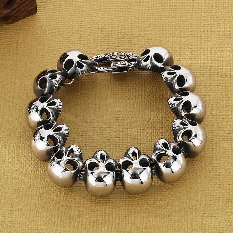 24mm Skull Charm Bracelet Men Stainless Steel 316L Punk Jewelry