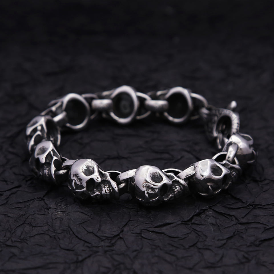 Gothic Vintage Men's Skull Bracelet 316L Stainless Steel Punk Hip Hop Skeleton Bracelets Fashion Amulet Jewelry Gifts Wholesale