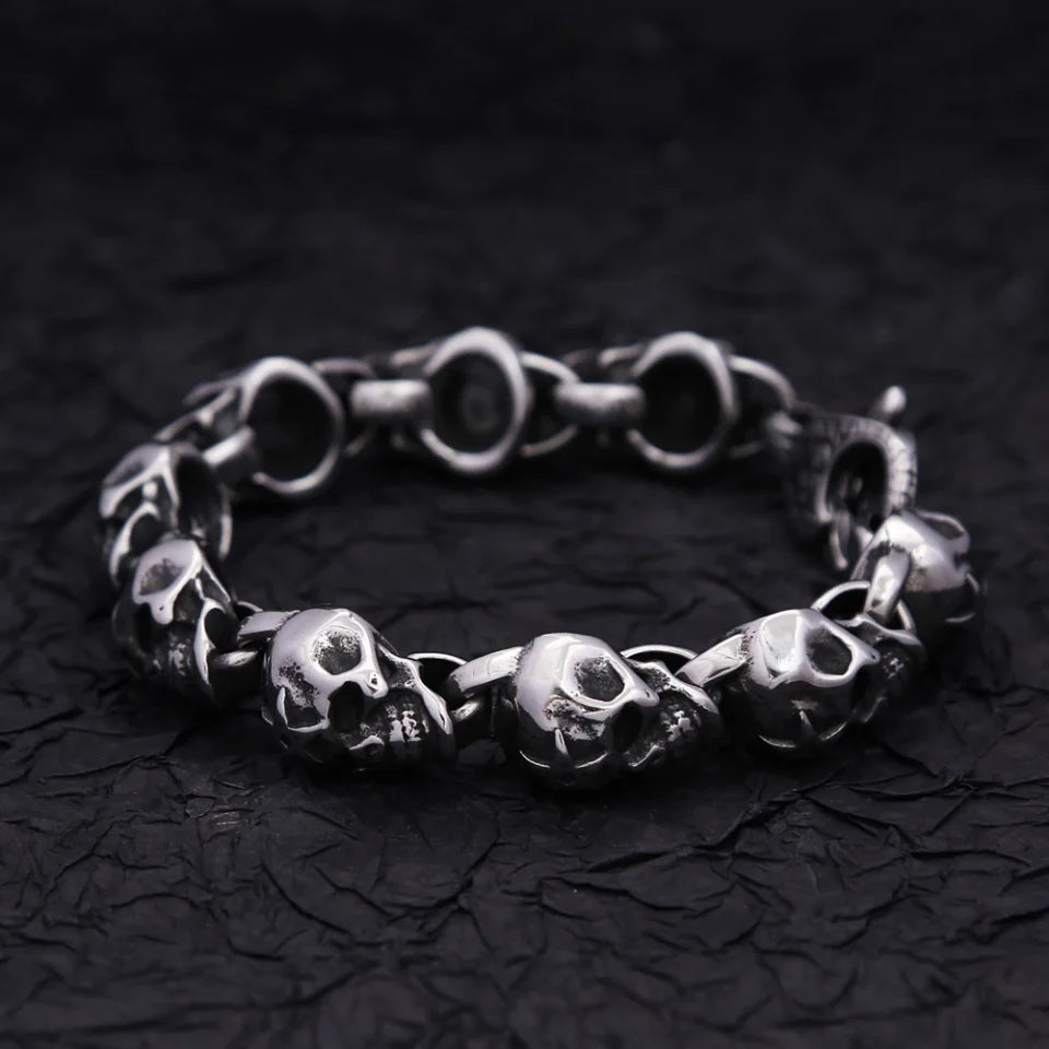 Gothic Vintage Men's Skull Bracelet 316L Stainless Steel Punk Hip Hop Skeleton Bracelets Fashion Amulet Jewelry Gifts Wholesale