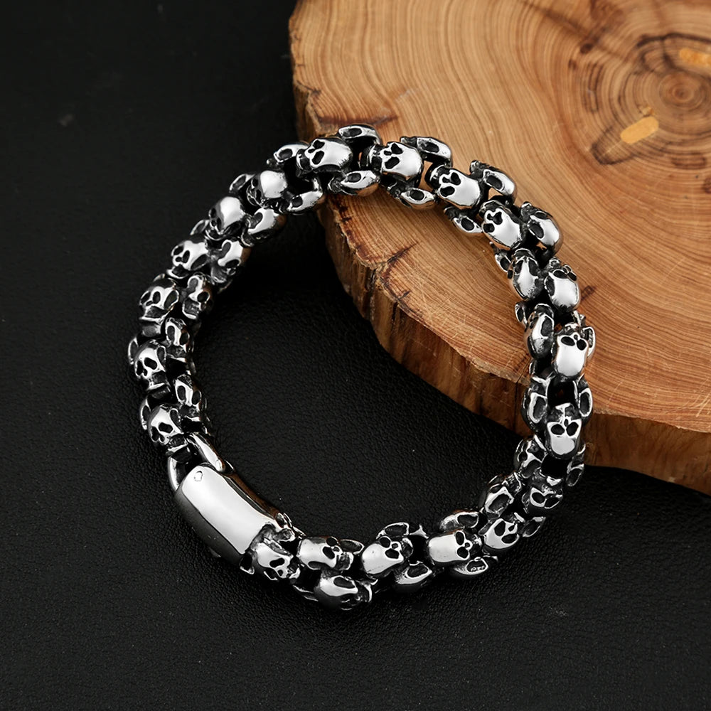 Gothic Vintage Stainless Steel Skull Bangle for Men Punk Trend Personalized Amulet Bracelets Fashion Jewelry Gifts Dropshipping
