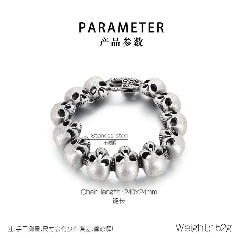24mm Skull Charm Bracelet Men Stainless Steel 316L Punk Jewelry