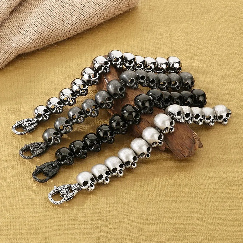 24mm Skull Charm Bracelet Men Stainless Steel 316L Punk Jewelry