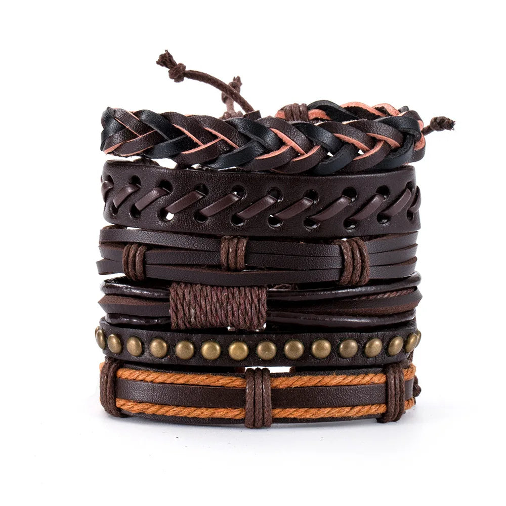 Fashion Viking Punk Bracelet For Men Hand Bracelets Multi-Layer Woven Skull Head Star Accessories Jewelry Leather Set Gifts