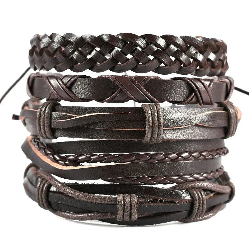 Fashion Viking Punk Bracelet For Men Hand Bracelets Multi-Layer Woven Skull Head Star Accessories Jewelry Leather Set Gifts