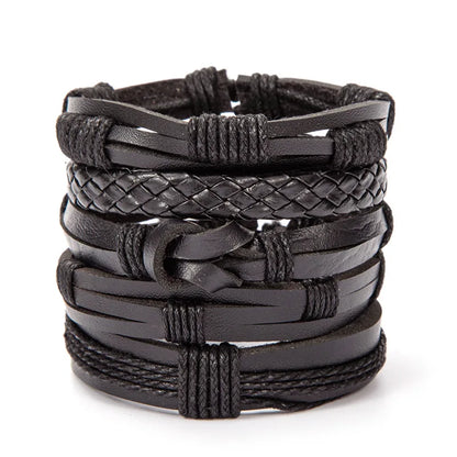 Fashion Viking Punk Bracelet For Men Hand Bracelets Multi-Layer Woven Skull Head Star Accessories Jewelry Leather Set Gifts