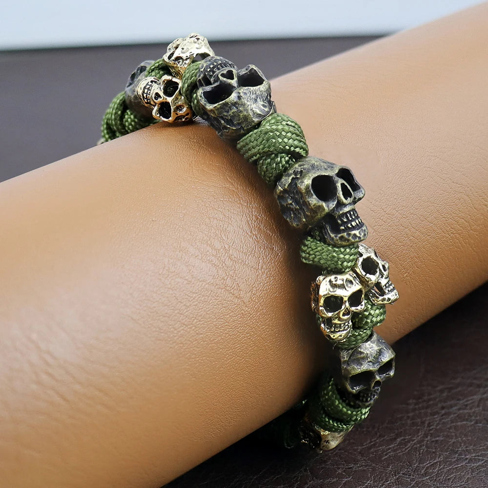 Retro Men's Skull Handmade Bracelet Gothic Skeleton Adjustable Woven Bangle Punk Motorcycle Amulet Jewelry Accessories Wholesale